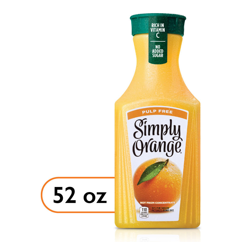 Simply Non GMO Orange Juice No Pulp, 52 fl oz Bottle