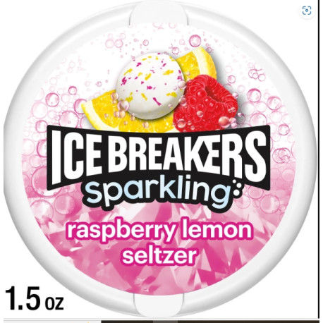 Ice Breakers Sparkling Raspberry Lemon Seltzer Sugar Free Mints, Tin 1.5 oz