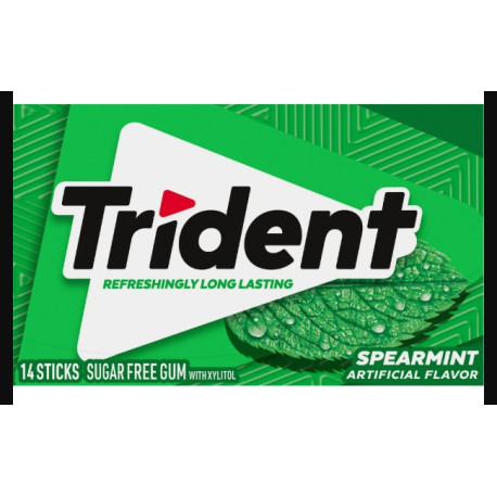 Trident Sugar Free Gum, Spearmint, Regular Size, 14 Pieces